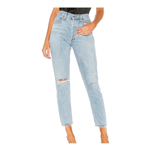 AGOLDE Jamie High Rise Classic Distressed Skinny Jean in Shakedown Women's 25 - Picture 1 of 9